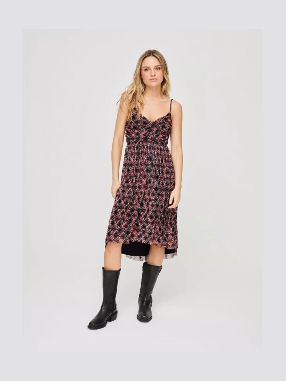 Free People Pabilo High Low Floral Wrap Midi Dress Black Red Chiffon NWT M